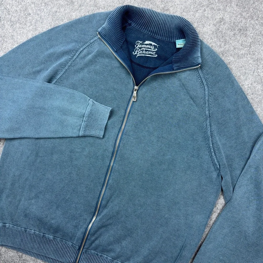 Tommy Bahama Sweater Mens XL Blue Full Zip 100% Cotton Lightweight Jacket Casual